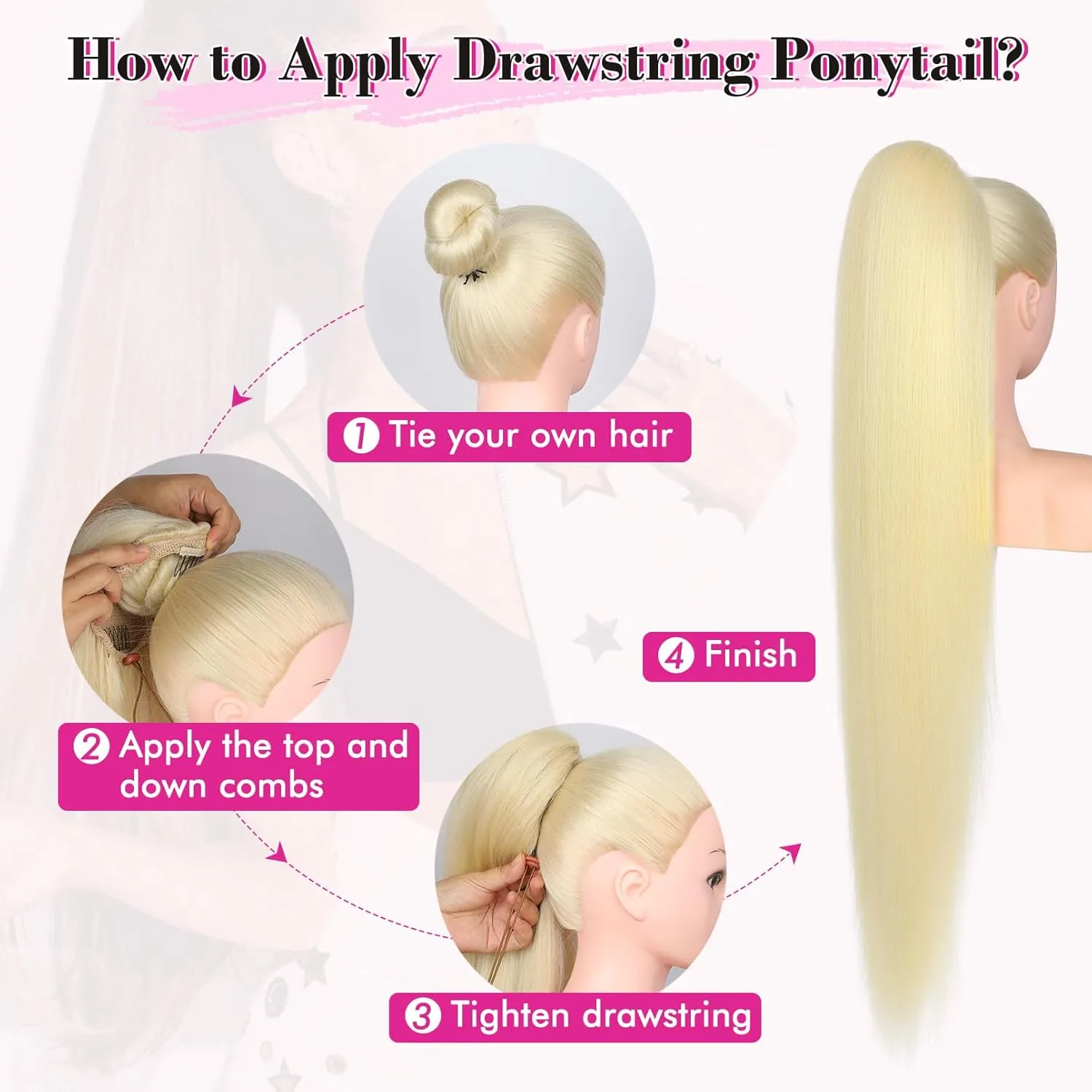 REECHO Ponytail Extension Long Straight Drawstring Fake Pony Tails Hair Extensions Natural Soft Hairpieces Clip Hair Extension Ponytails for Women Girls, 36 Inch/Chocolate Brown