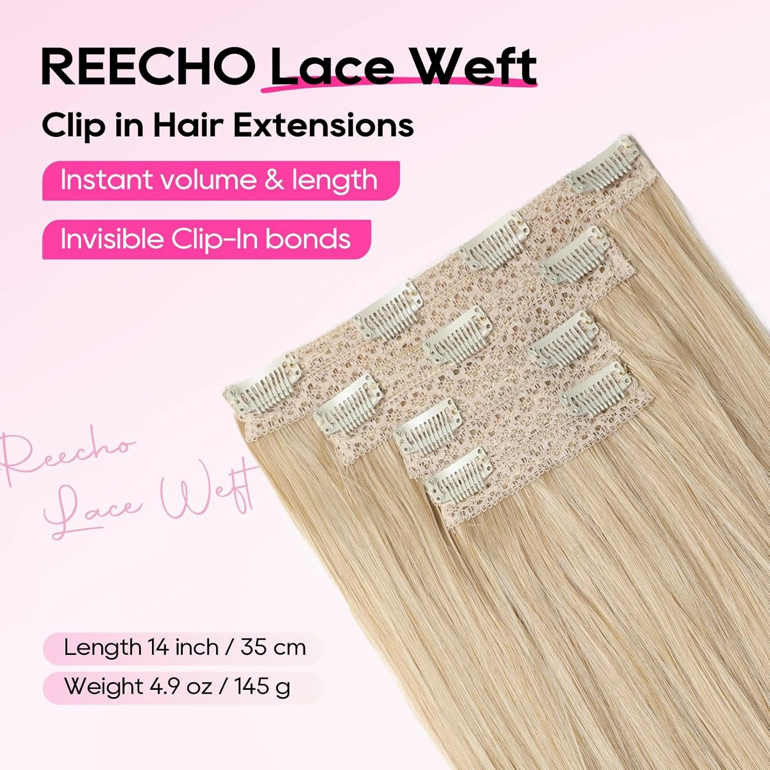 REECHO Clip-in Hair Extensions, 4PCS Lace Weft, 14" Short Wavy Hair, Invisible Clip Ins, Natural Soft Hairpieces for Women, Dark Blonde with Light Blonde Ends