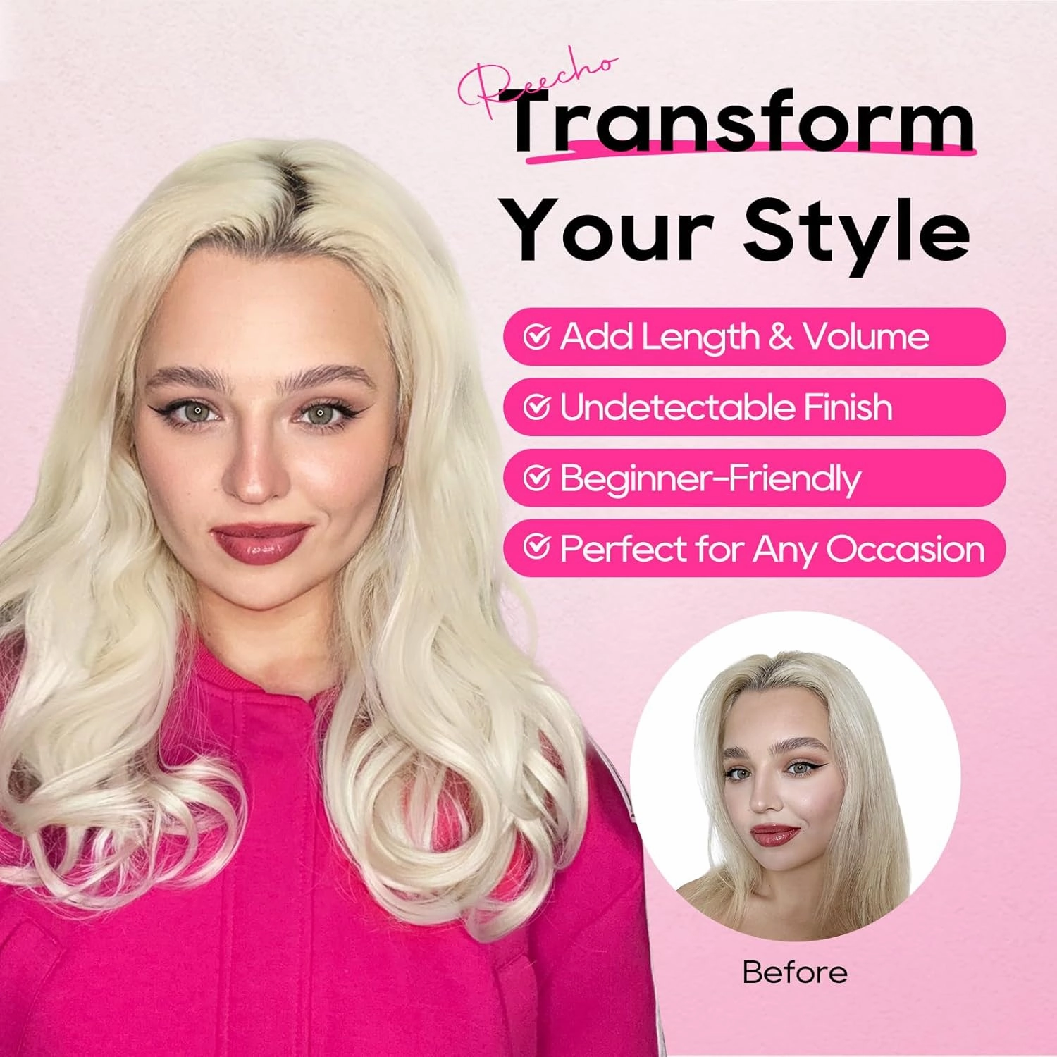 REECHO Clip-in Hair Extensions, 4PCS Lace Weft, 14" Short Wavy Hair, Invisible Clip Ins, Natural Soft Hairpieces for Women, Dark Blonde with Light Blonde Ends
