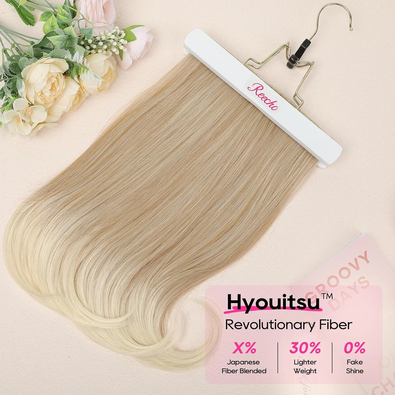 REECHO Clip-in Hair Extensions, 4PCS Lace Weft, 14" Short Wavy Hair, Invisible Clip Ins, Natural Soft Hairpieces for Women, Dark Blonde with Light Blonde Ends