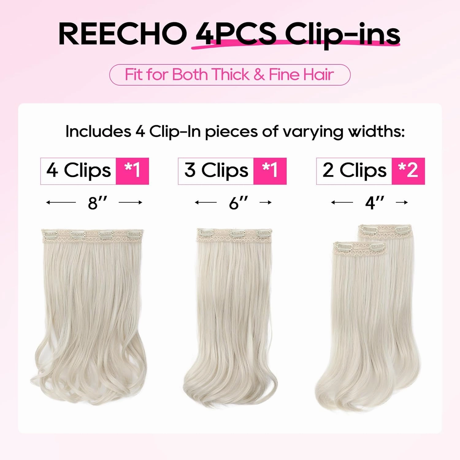 REECHO Clip-in Hair Extensions, 4PCS Lace Weft, 14" Short Wavy Hair, Invisible, Natural Soft Hairpieces for Women, Black Brown