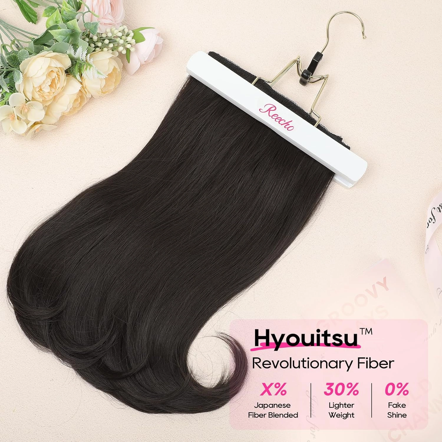 REECHO Clip-in Hair Extensions, 4PCS Lace Weft, 14" Short Wavy Hair, Invisible, Natural Soft Hairpieces for Women, Black Brown