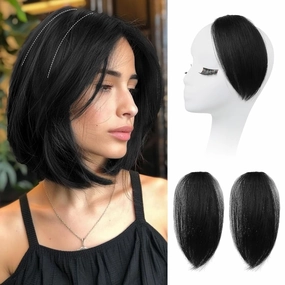 REECHO Clip in Hair Volumizer, 2PCS 8 inch Short Thick Clip in Hairpieces Adding Extra Volume for Women with Thin Fine Hair - Black