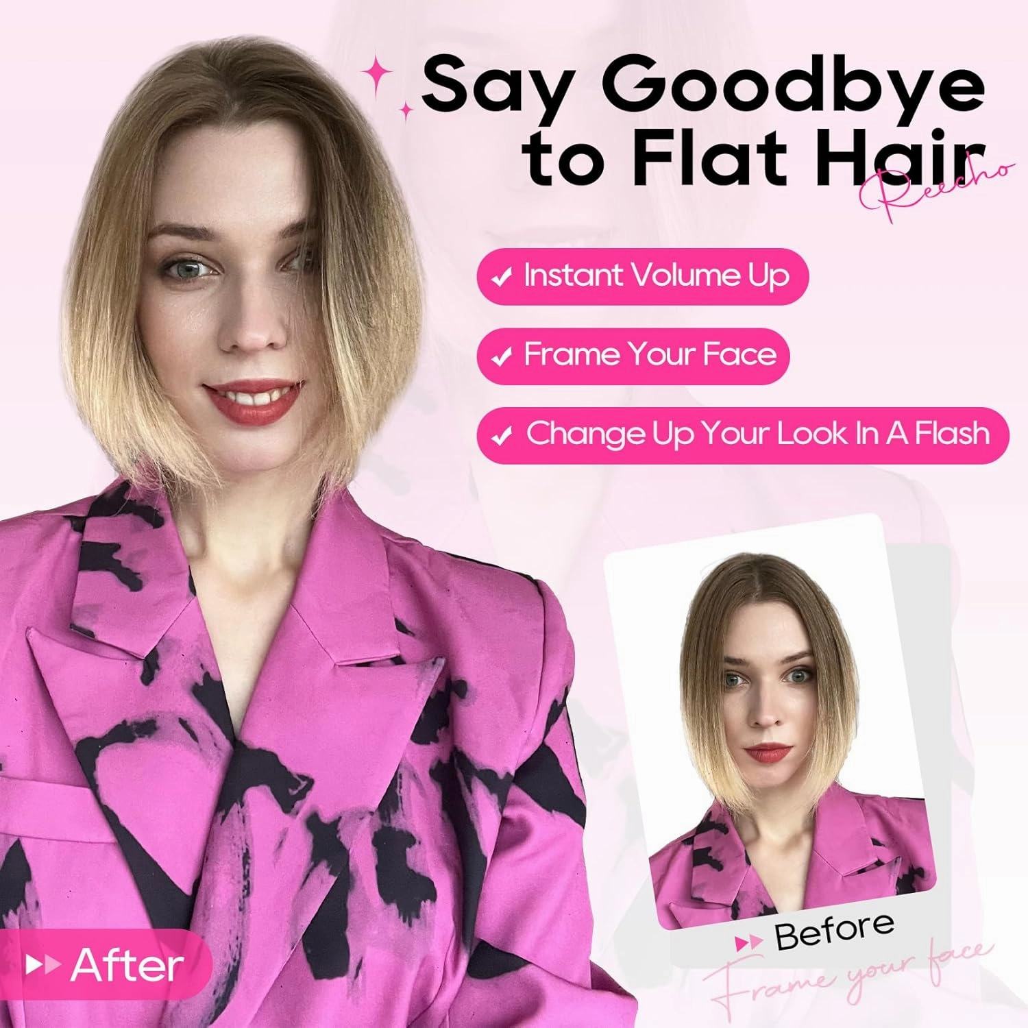 REECHO Clip in Hair Volumizer, 2PCS 8 inch Short Thick Clip in Hairpieces Adding Extra Volume Hair Extensions for Women with Thin Fine Hair - Dark Blonde