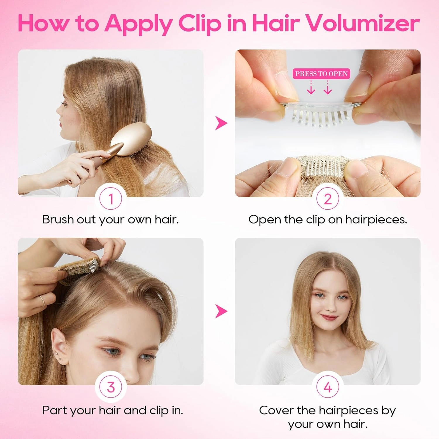 REECHO Clip in Hair Volumizer, 2PCS 8 inch Short Thick Clip in Hairpieces Adding Extra Volume Hair Extensions for Women with Thin Fine Hair - Dark Blonde