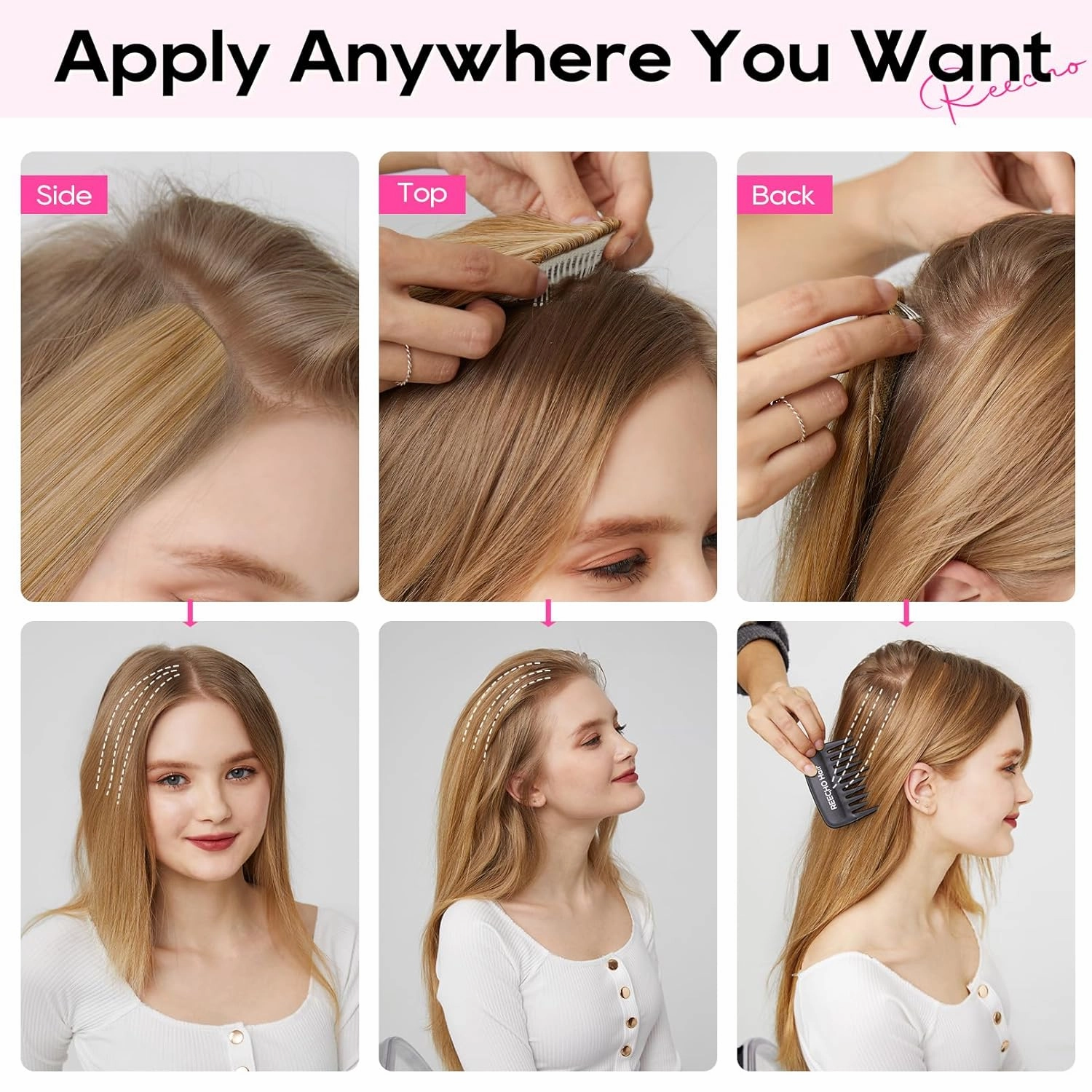 REECHO Clip in Hair Volumizer, 2PCS 8 inch Short Thick Clip in Hairpieces Adding Extra Volume Hair Extensions for Women with Thin Fine Hair - Dark Blonde