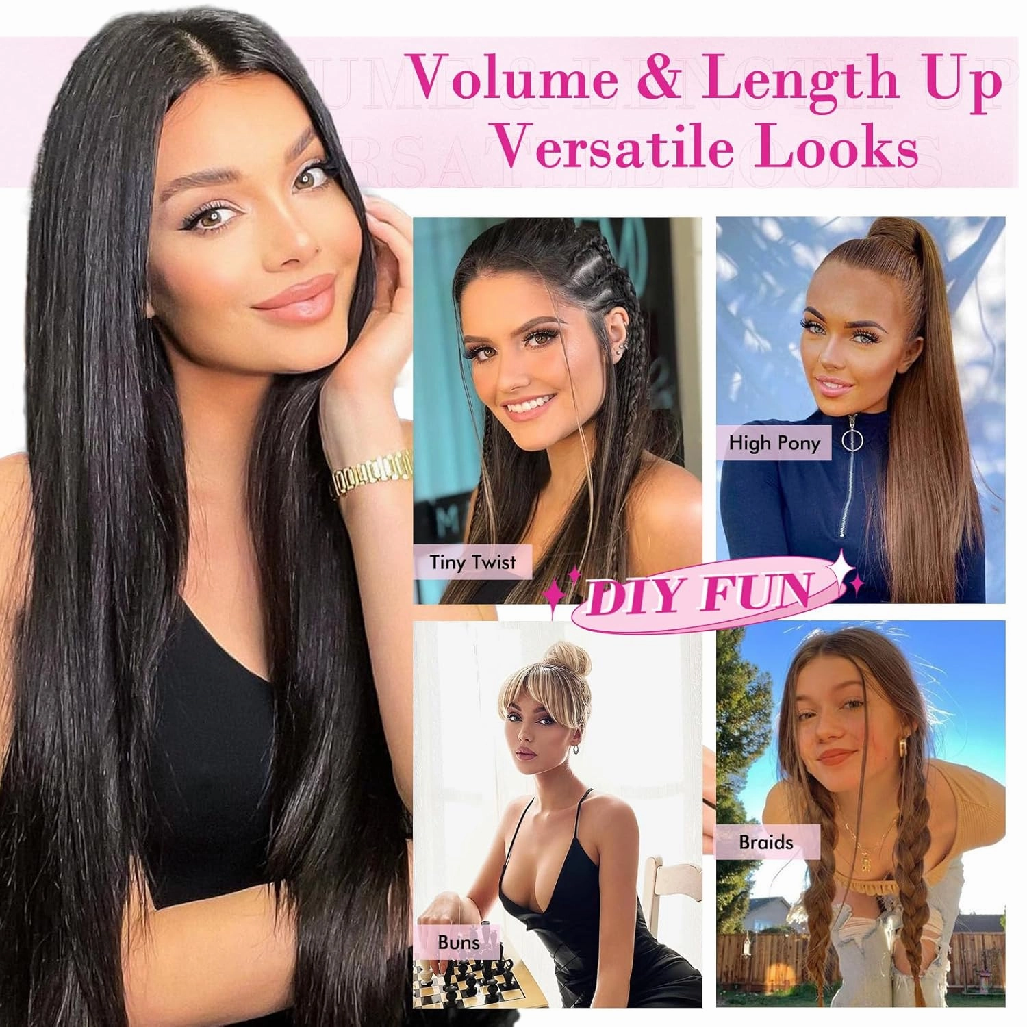 REECHO Hair Extensions, 11PCS Clip in Hair Extensions 24" Long Straight hair extensions HE005 Natural Soft Synthetic Hairpieces for Women – Black Brown