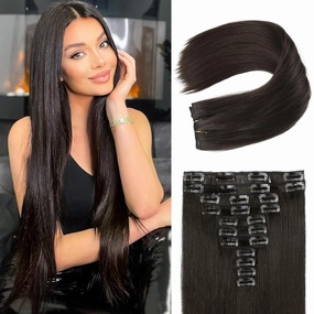 REECHO Hair Extensions, 11PCS Clip in Hair Extensions 24" Long Straight hair extensions HE005 Natural Soft Synthetic Hairpieces for Women – Black Brown