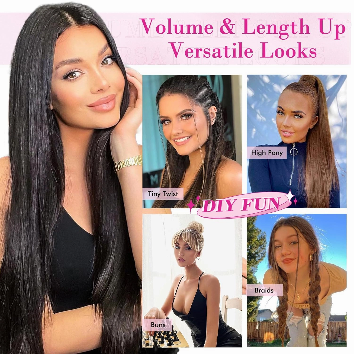 REECHO Hair Extensions, 11PCS Clip in Hair Extensions 24" Long Straight hair extensions HE005 Natural Soft Synthetic Hairpieces for Women – Chocolate Brown with Highlights