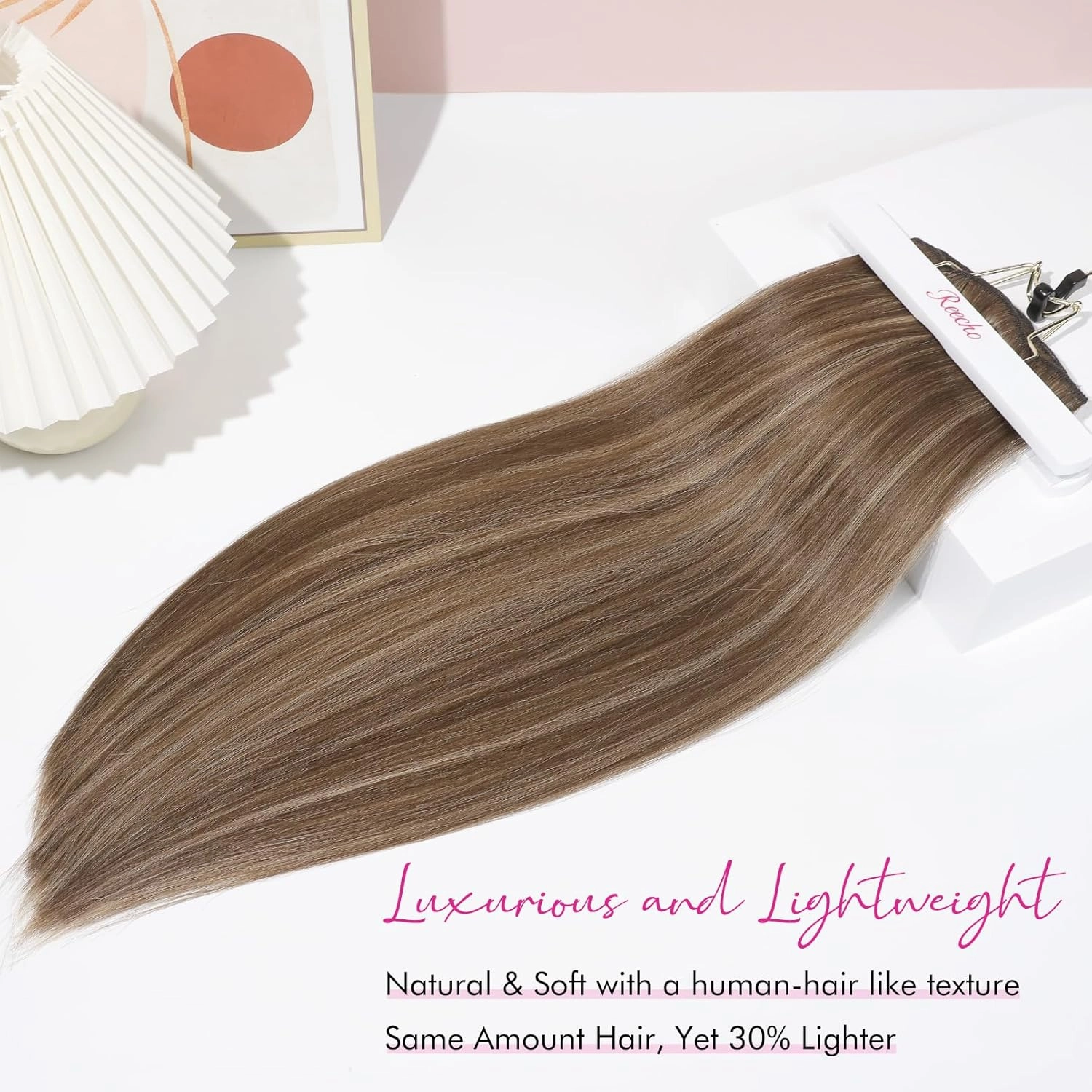 REECHO Hair Extensions, 11PCS Clip in Hair Extensions 24" Long Straight hair extensions HE005 Natural Soft Synthetic Hairpieces for Women – Chocolate Brown with Highlights