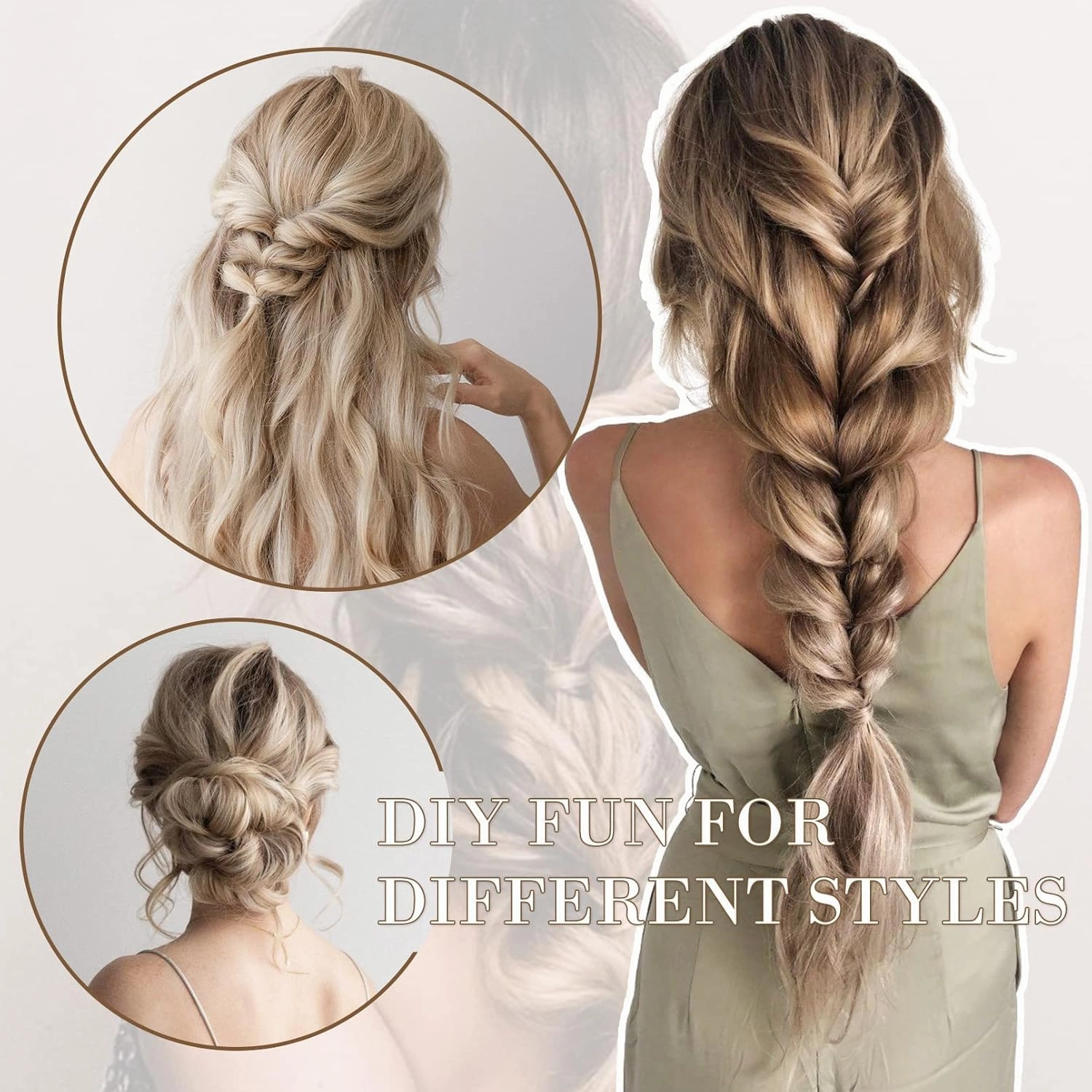 REECHO Hair Extensions, 4PCS Clip in Hair Extensions HE001 Natural Soft Synthetic Hairpiaeces for Women, Light Brown