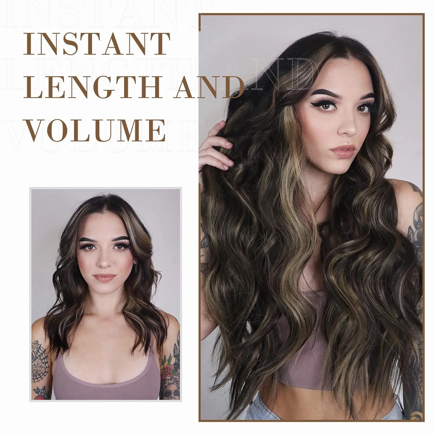 REECHO Hair Extensions, 4PCS Clip in Hair Extensions HE001 Natural Soft Synthetic Hairpieces for Women, Black Brown