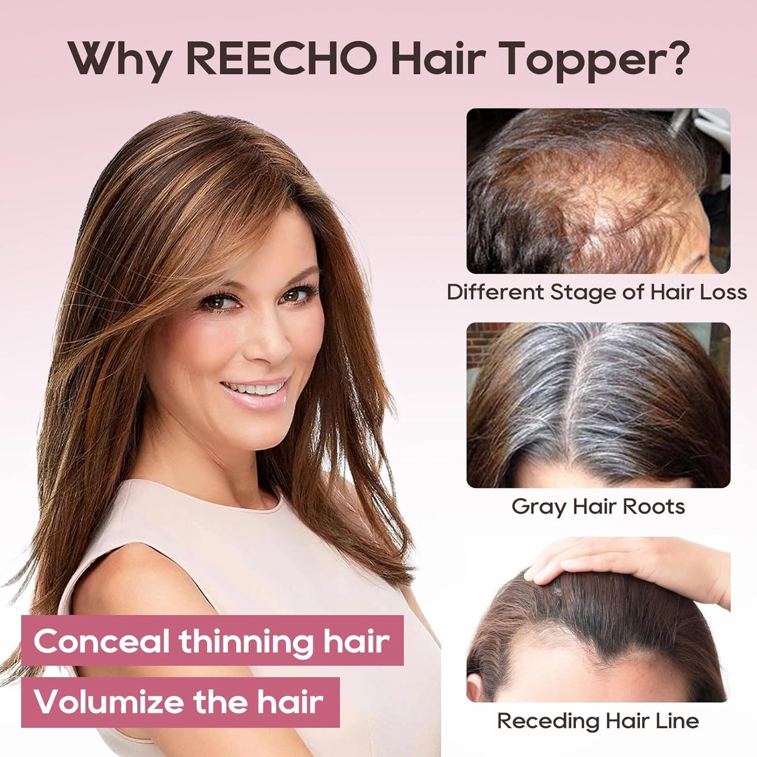 REECHO Human Hair Topper, 10 Inch Hair Toppers for Women Real Human Hair, Real Human Wiglet Adding Targeted Coverage for Thinning Hair, Chocolate Brown