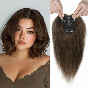REECHO Human Hair Topper, 10 Inch Hair Toppers for Women Real Human Hair, Real Human Wiglet Adding Targeted Coverage for Thinning Hair, Chocolate Brown