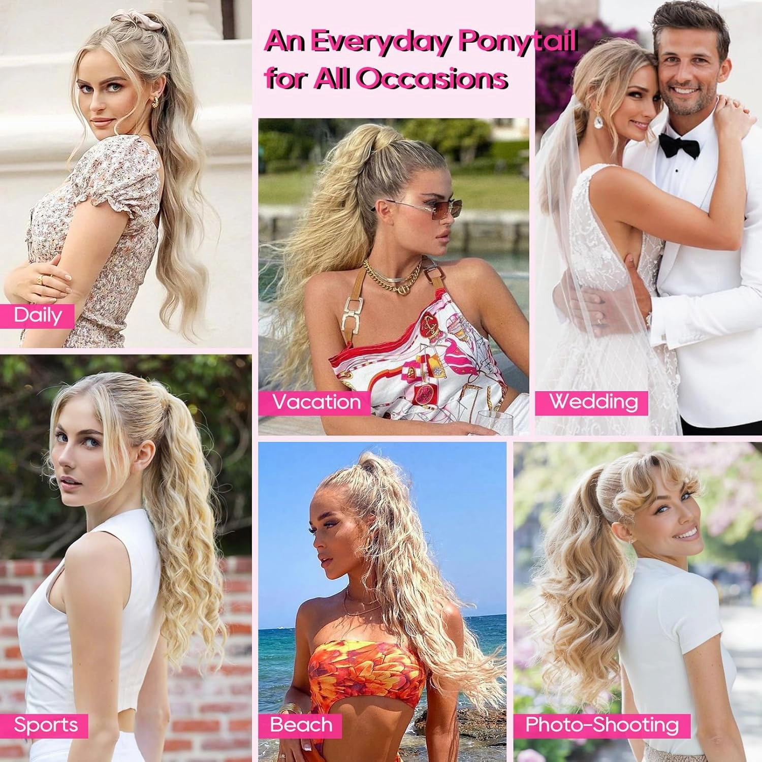 REECHO Ponytail Extension, 26 Inch Drawstring Ponytail Extension Long Curly Wavy Pony Tails Hair Extensions Natural Fake Synthetic Clip in Ponytail Hairpiece for Women Daily, Black Brown
