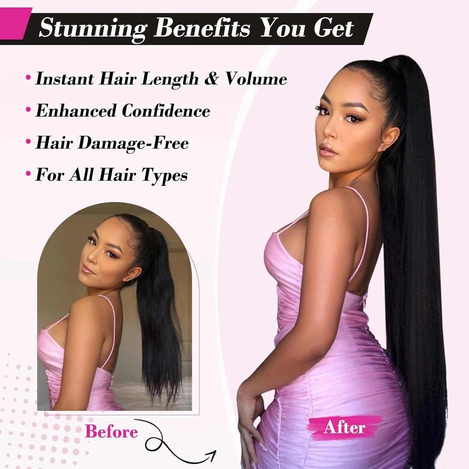 REECHO Ponytail Extension Long Straight Drawstring Ponytail Extensions Clip in Ponytail Extension Natural Soft Hairpieces for Women Girls, 36 Inch/Chocolate Brown with Blonde Highlights