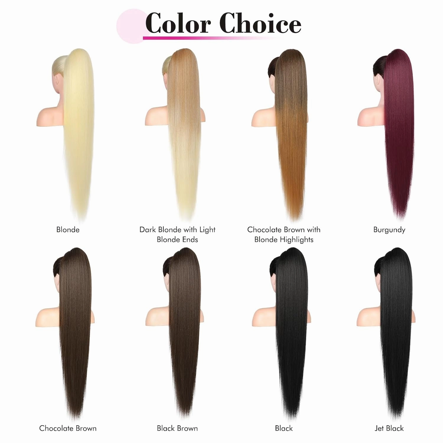 REECHO Ponytail Extension Long Straight Drawstring Ponytail Extensions Clip in Ponytail Extension Natural Soft Hairpieces for Women Girls, 36 Inch/Chocolate Brown with Blonde Highlights