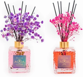 Reed Diffuser Set of 2 - Lavender & Rose Diffusers 2 x 6.7oz (200ml) Pack of Long Lasting Scents for Home & Office,Living Room & Bathroom Shelf Decor and Gifts