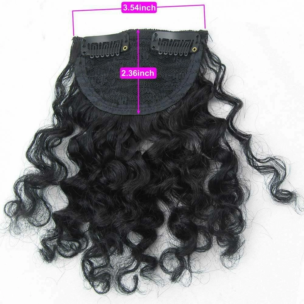 RemeeHi 8" Clip on Jerry Curly Hair Bangs Extension 23g Afro Fluffy Clip in Topper 100% Human Hair Front Fringe Hair Pieces 8# Chestnut Brown