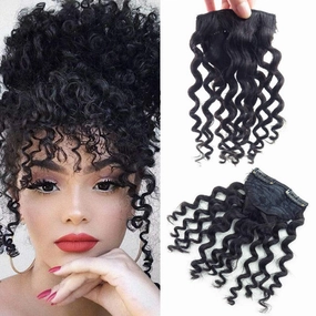 RemeeHi 8" Clip on Jerry Curly Hair Bangs Extension 23g Afro Fluffy Clip in Topper 100% Human Hair Front Fringe Hair Pieces 8# Chestnut Brown