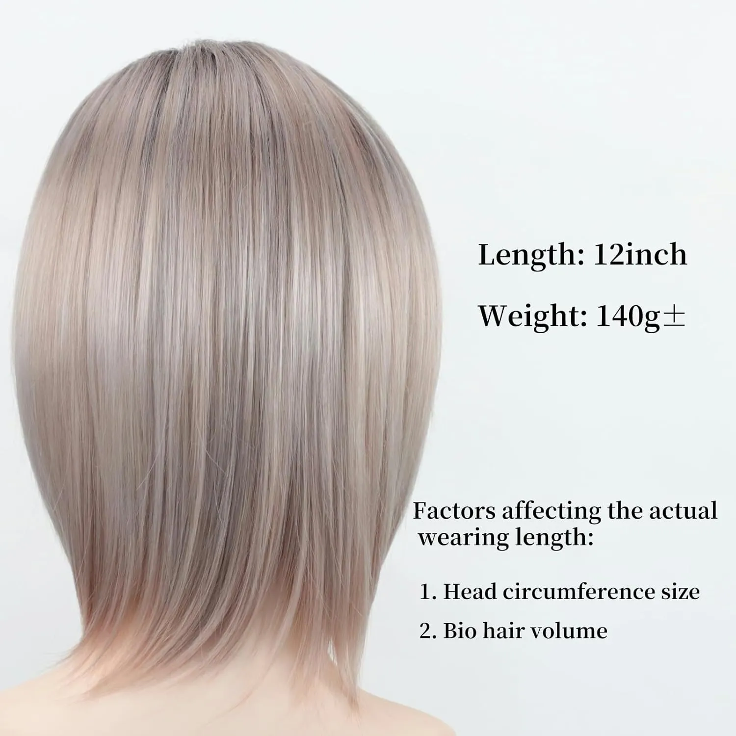 RENERSHOW Layered Pixie Bob Wig with Bangs Straight Hair Wigs for White Women Rose Blonde 12inch Synthetic Ombre Bob Natural Looking Daily Party Wig