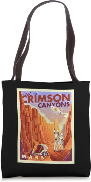 Retro Space Tourism Mars Crimson Canyons Tote Bag