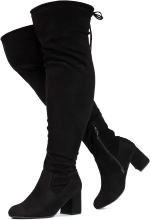 RF ROOM OF FASHION Women's Wide Calf Wide Width Block Heel Stretchy Over The Knee Boots - Plus Size Friendly