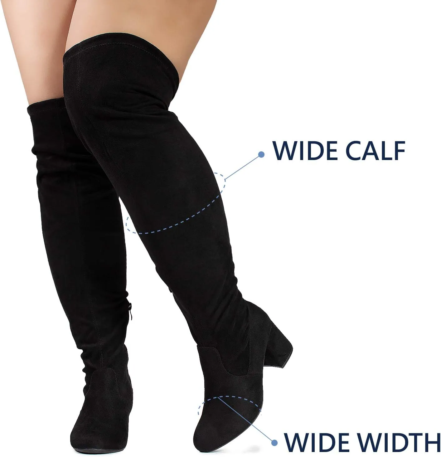 RF ROOM OF FASHION Women's Wide Calf Wide Width Block Heel Stretchy Over The Knee Boots - Plus Size Friendly