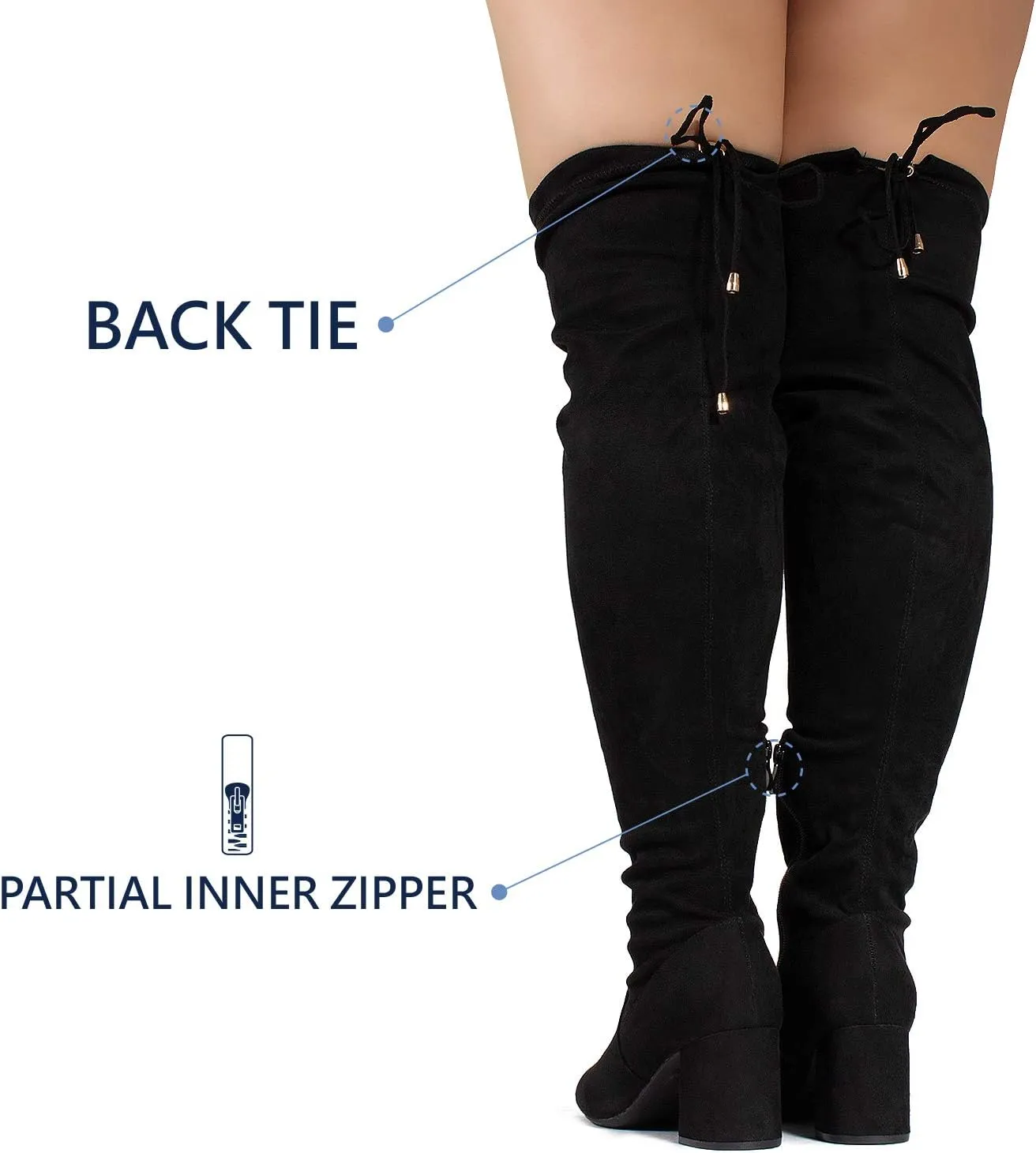 RF ROOM OF FASHION Women's Wide Calf Wide Width Block Heel Stretchy Over The Knee Boots - Plus Size Friendly