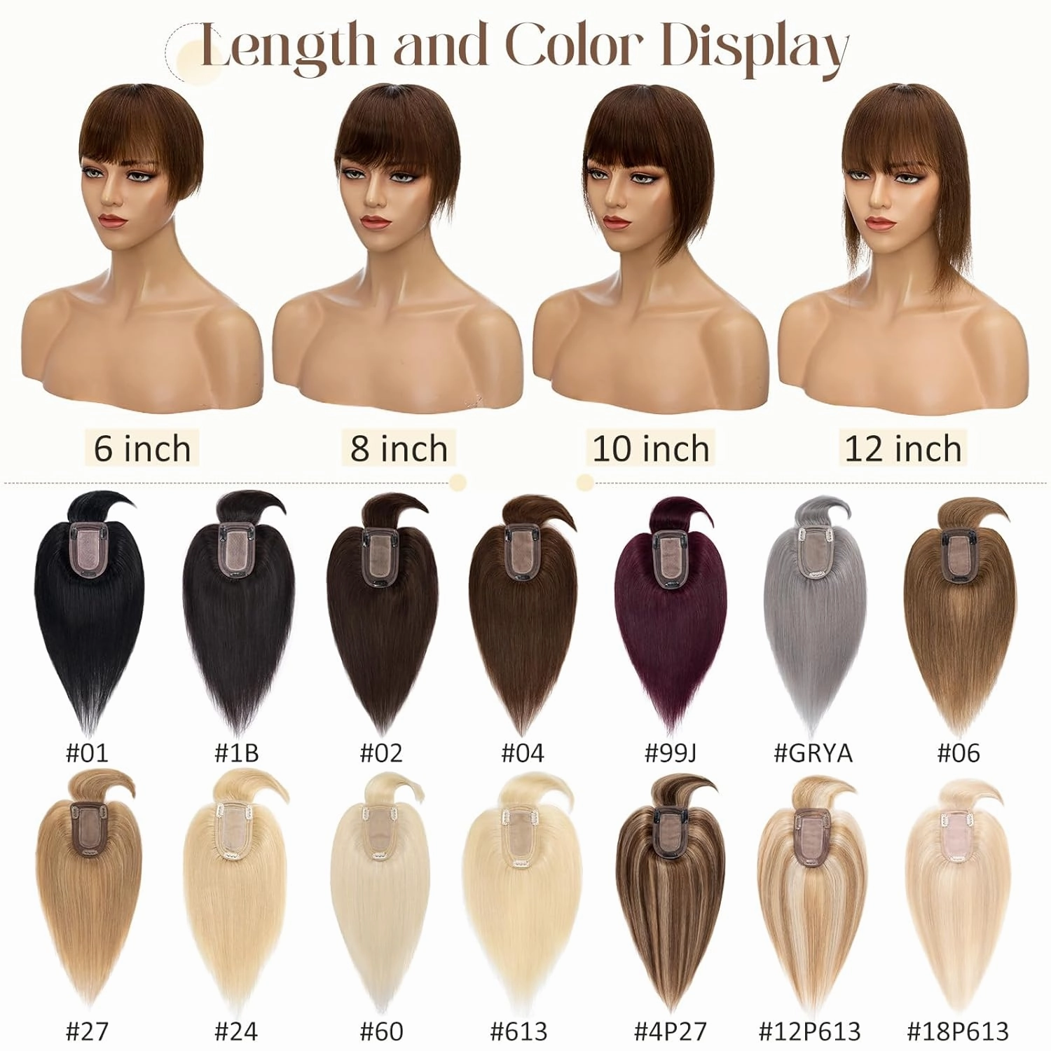 Rich Choices 100% Real Human Hair Topper with Bangs - Real Remy Hair Topper for Women Thinning on Top, 5.1x2.7 Inch Breathable Invisible Clip In Silk Base Hair Piece 6 Inch #4 Medium Brown