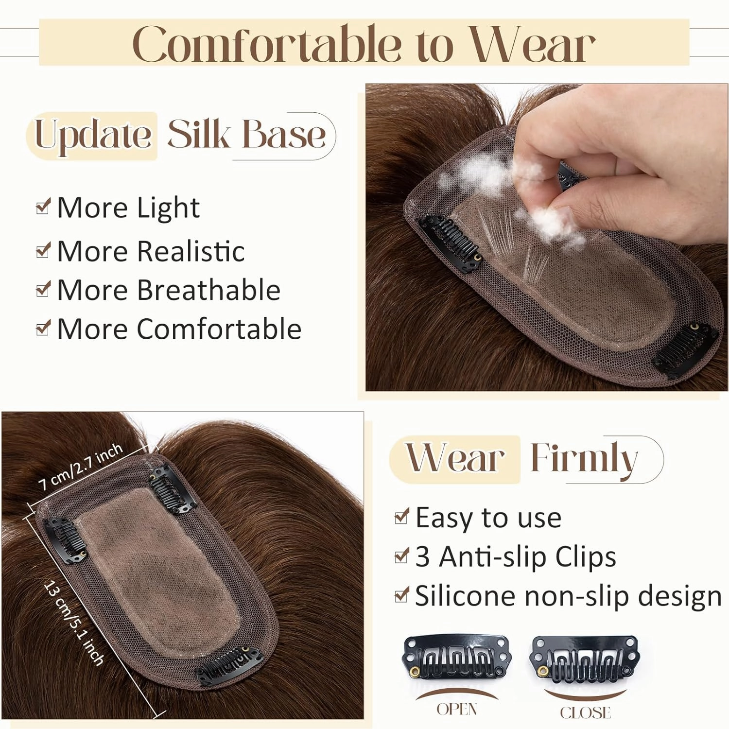 Rich Choices 100% Real Human Hair Topper with Bangs - Real Remy Hair Topper for Women Thinning on Top, 5.1x2.7 Inch Breathable Invisible Clip In Silk Base Hair Piece 6 Inch #4 Medium Brown