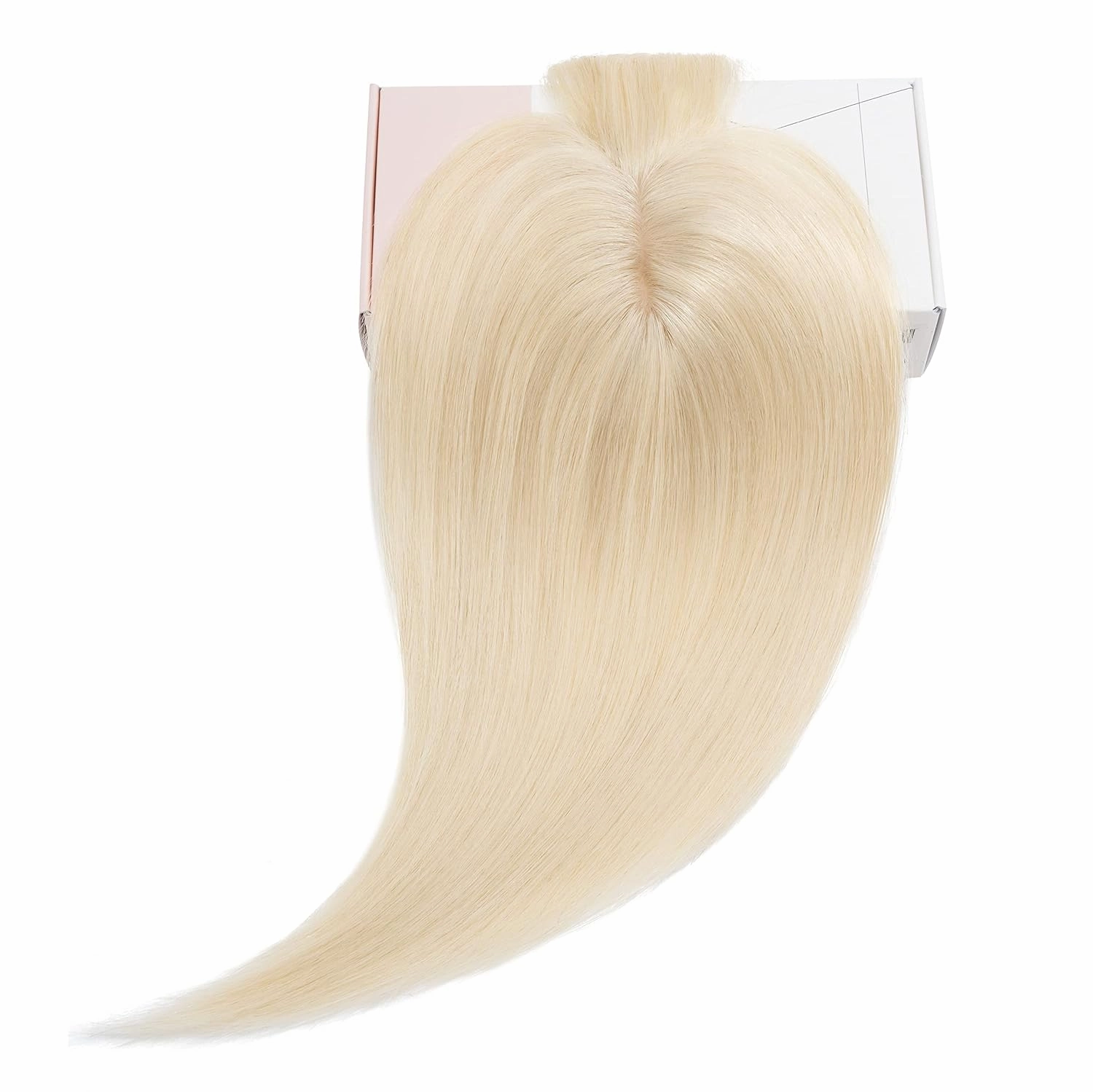 Rich Choices 100% Real Human Hair Topper with Bangs - Real Remy Hair Topper for Women Thinning on Top, 5.1x2.7 Inch Breathable Invisible Clip In Silk Base Hair Piece 6 Inch #60 Platinum Blonde