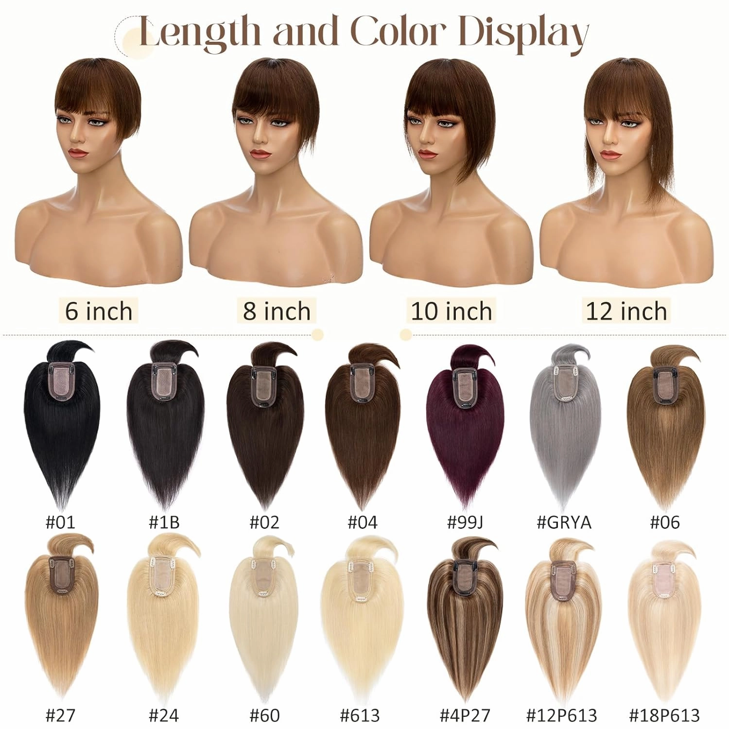 Rich Choices 100% Real Human Hair Topper with Bangs - Real Remy Hair Topper for Women Thinning on Top, 5.1x2.7 Inch Breathable Invisible Clip In Silk Base Hair Piece 6 Inch #60 Platinum Blonde