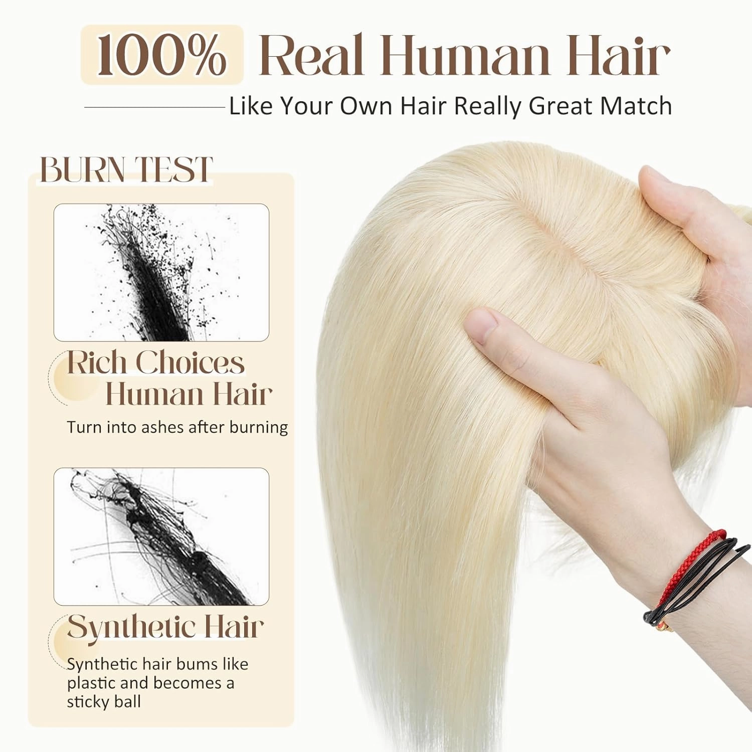 Rich Choices 100% Real Human Hair Topper with Bangs - Real Remy Hair Topper for Women Thinning on Top, 5.1x2.7 Inch Breathable Invisible Clip In Silk Base Hair Piece 6 Inch #60 Platinum Blonde