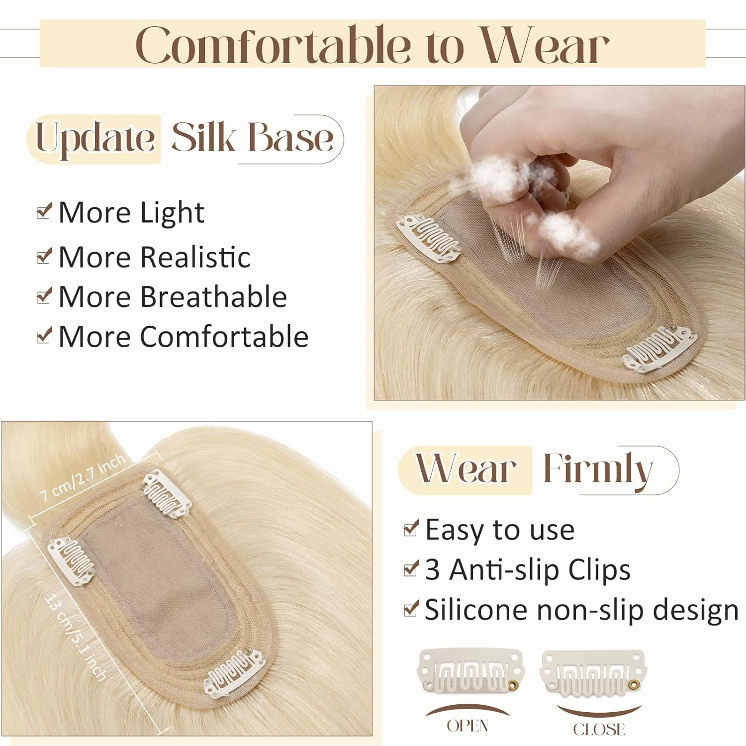 Rich Choices 100% Real Human Hair Topper with Bangs - Real Remy Hair Topper for Women Thinning on Top, 5.1x2.7 Inch Breathable Invisible Clip In Silk Base Hair Piece 6 Inch #60 Platinum Blonde