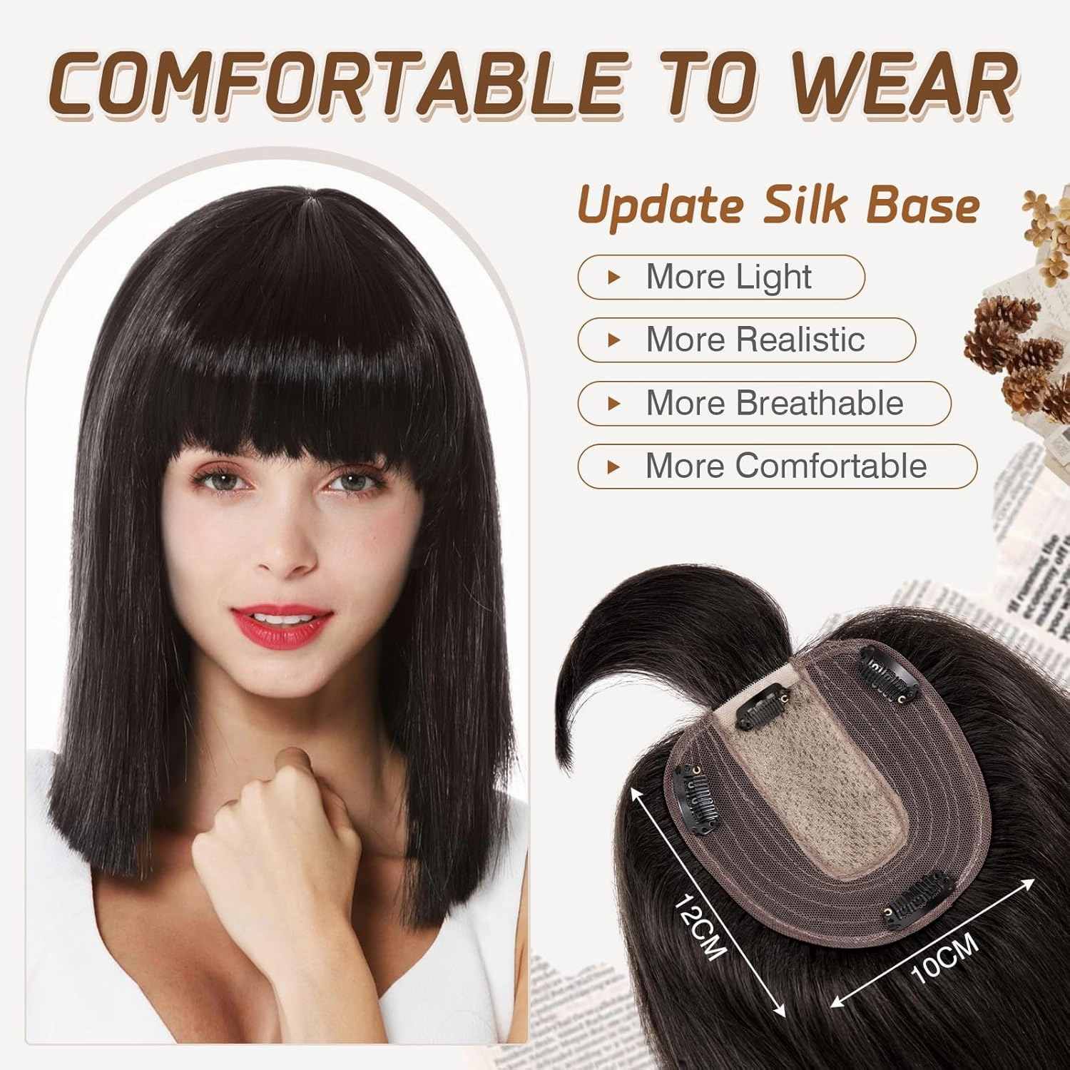 Rich Choices Real Human Hair Toppers for Women With Bang 100% Remy Human Hair Topper for Thinning Hair Clip in Silk Base Hair Topper 10 Inch #1B Natural Black
