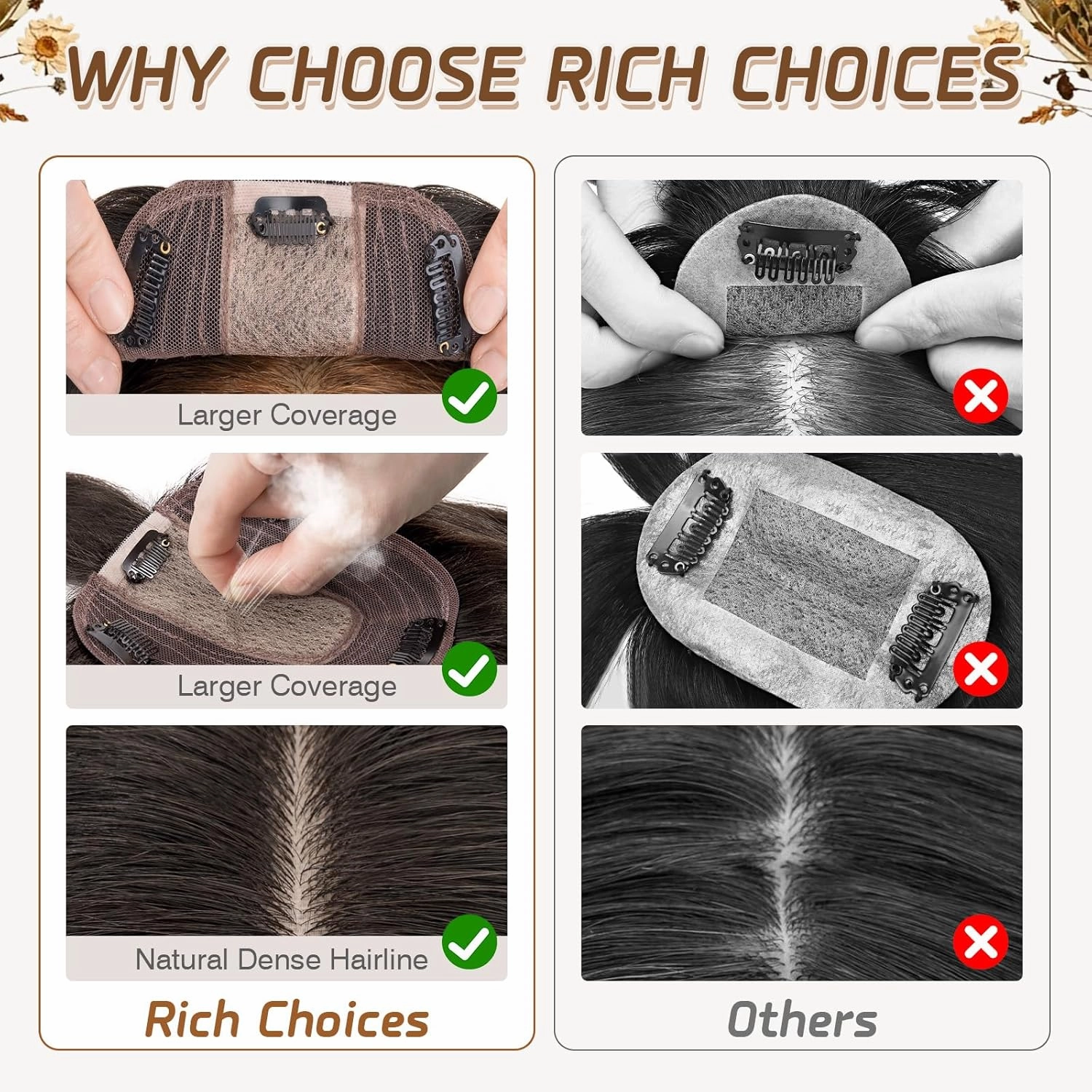 Rich Choices Real Human Hair Toppers for Women With Bang 100% Remy Human Hair Topper for Thinning Hair Clip in Silk Base Hair Topper 10 Inch #1B Natural Black