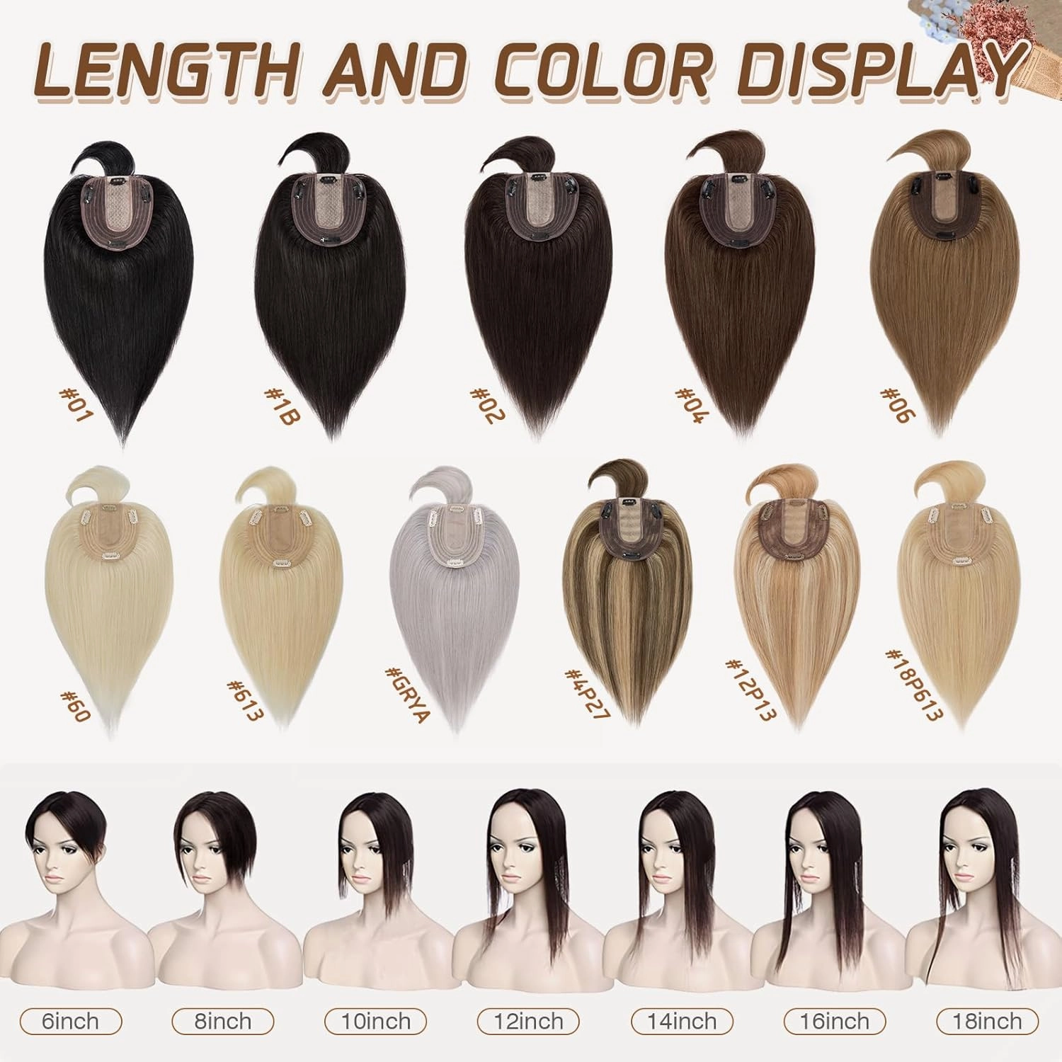 Rich Choices Real Human Hair Toppers for Women With Bang 100% Remy Human Hair Topper for Thinning Hair Clip in Silk Base Hair Topper 10 Inch #1B Natural Black