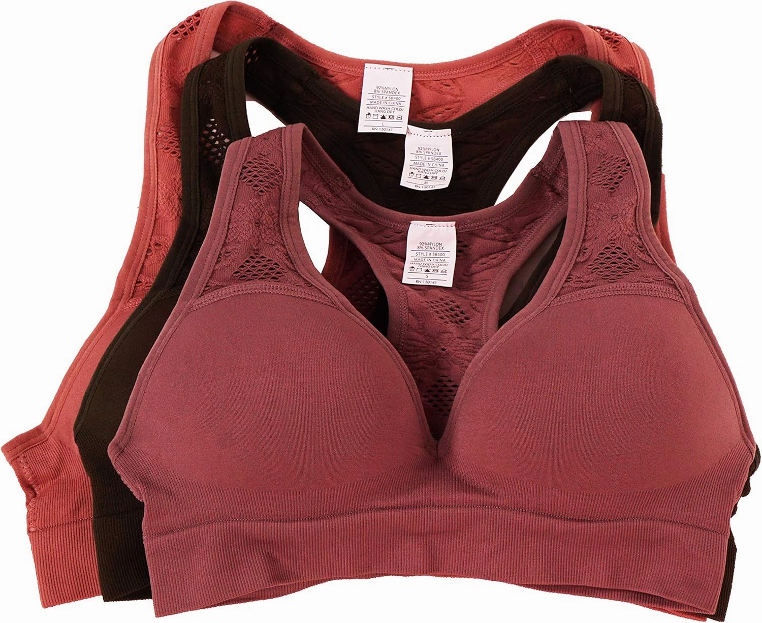 ROUGHRIVER Women's Yoga Crop Top Sports Bra with NOT Removable Adding Volume Pads Breathable Race Back