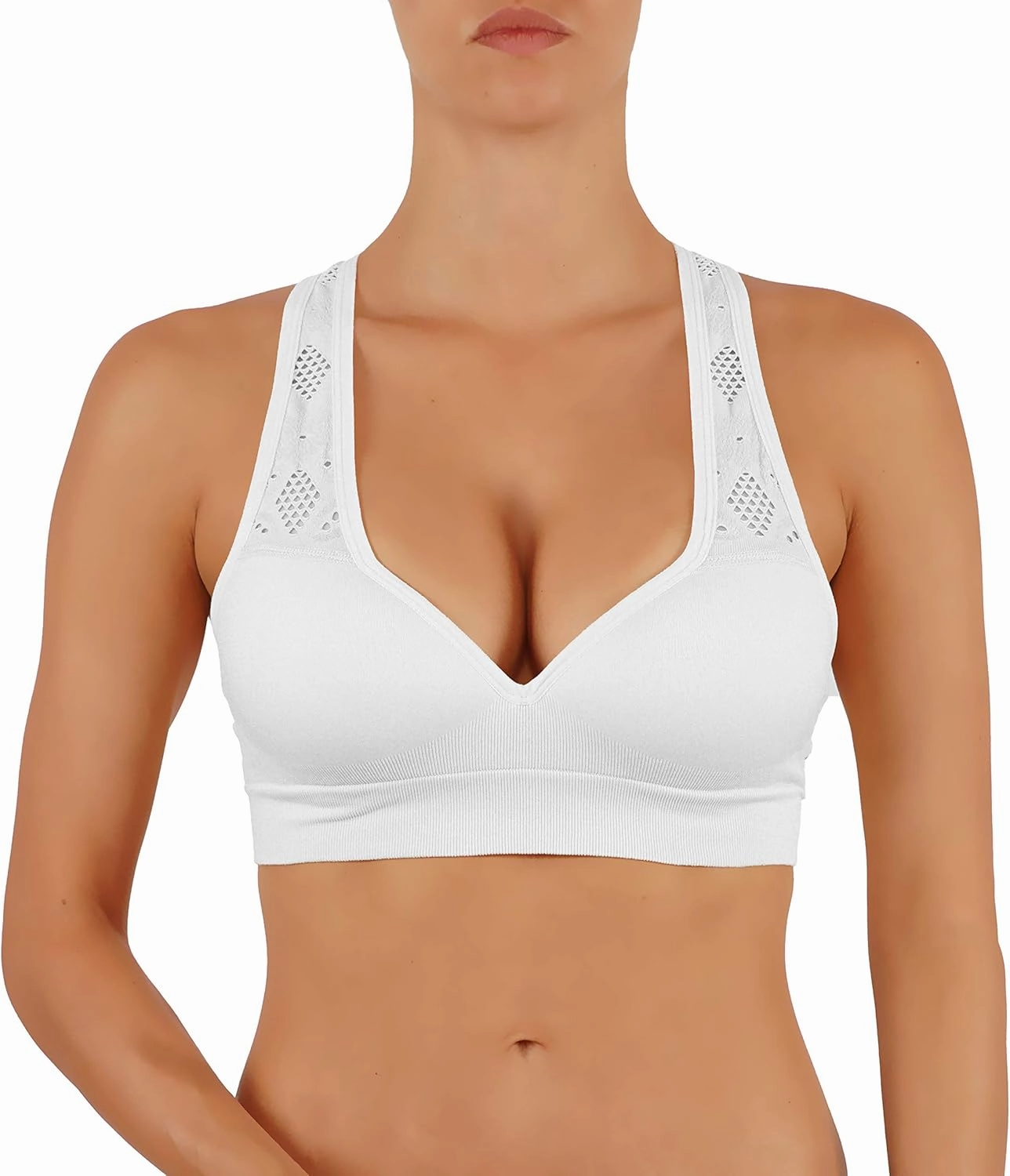 ROUGHRIVER Women's Yoga Crop Top Sports Bra with NOT Removable Adding Volume Pads Breathable Race Back