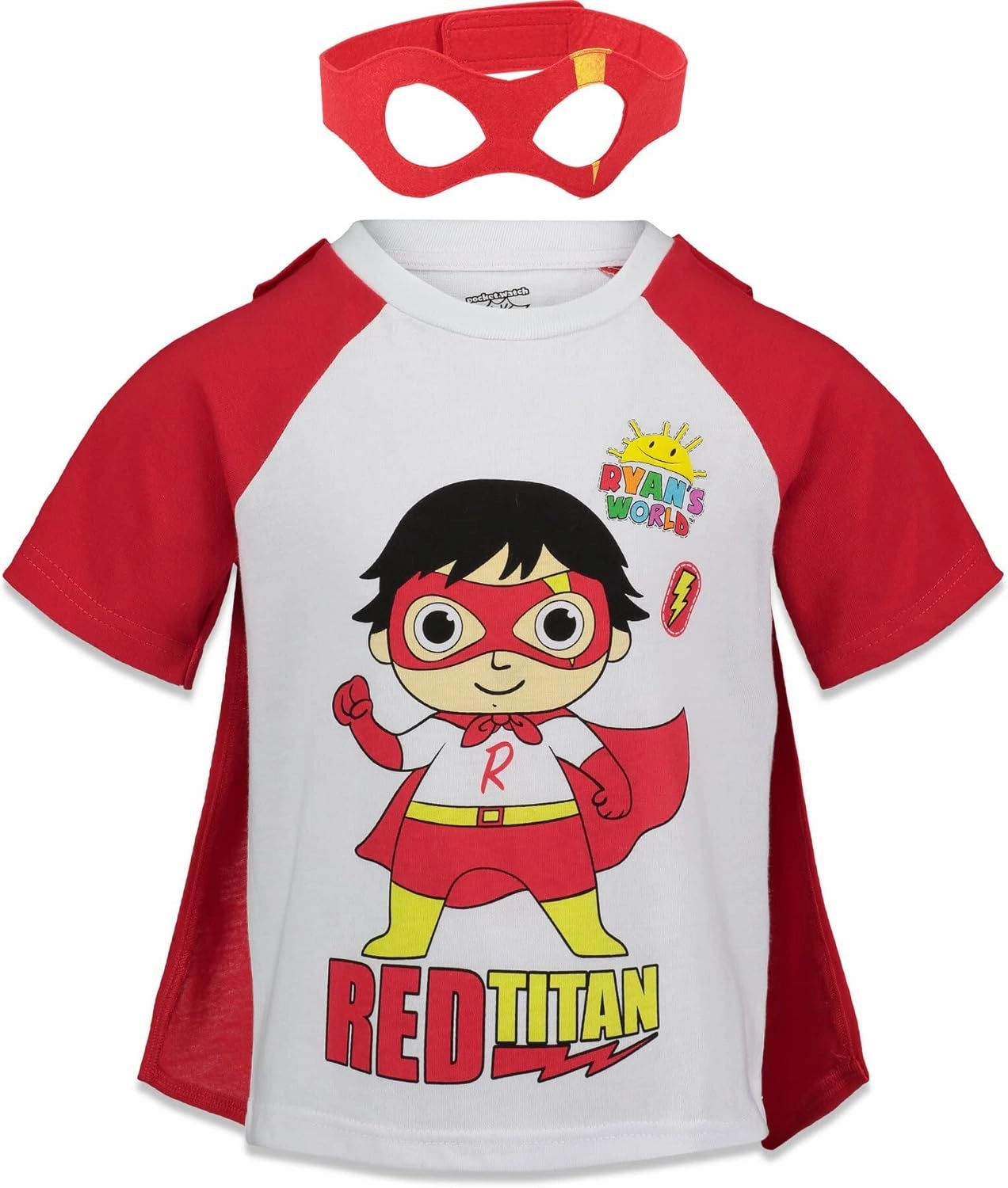 RYAN'S WORLD Red Titan Cosplay T-Shirt Cape and Mask 3 Piece Outfit Set Toddler to Little Kid