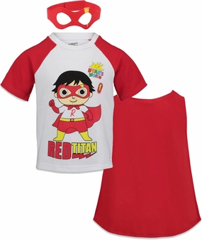 RYAN'S WORLD Red Titan Cosplay T-Shirt Cape and Mask 3 Piece Outfit Set Toddler to Little Kid