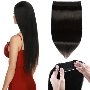 S-noilite Wire Hair Extensions Human Hair Thick Secret Wire Hair Extensions with Adjustable Headband 22" 120g Fish Line Hairpieces For Women #1 Jet Black