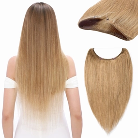 S-noilite Invisible Wire Human Hair Extensions Secret Wire Hair Extension with 2 Clips Adjustable Headband Fish Line Hairpieces For Women 20" 70g #27 Dark Blonde