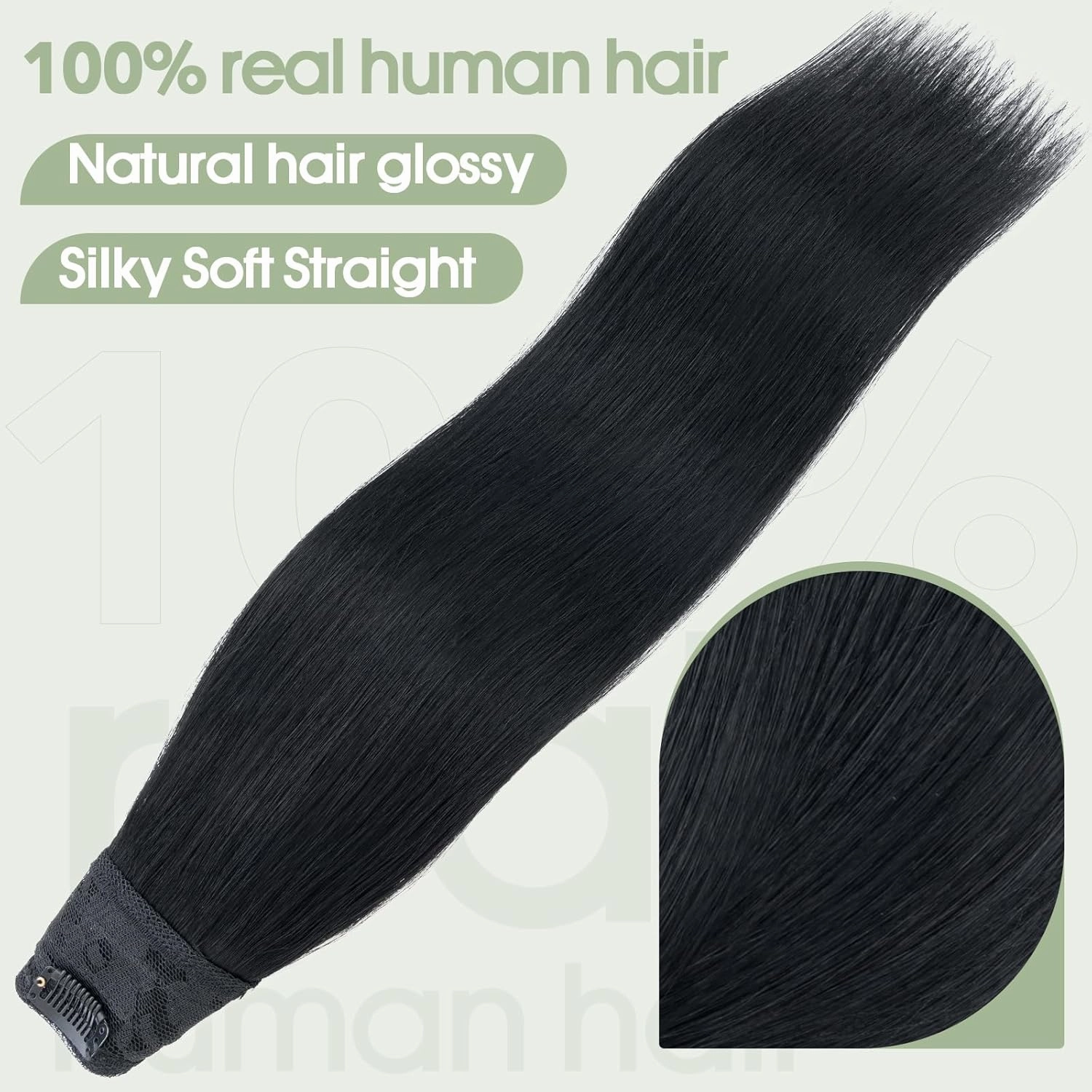 S-noilite One Piece Clip-in Hair Extensions - 5 Clips, 3/4 Full Head, V Part Weft, Thicker Hair, Lace Net - Human Hair (18"-70g, #01 Jet Black)
