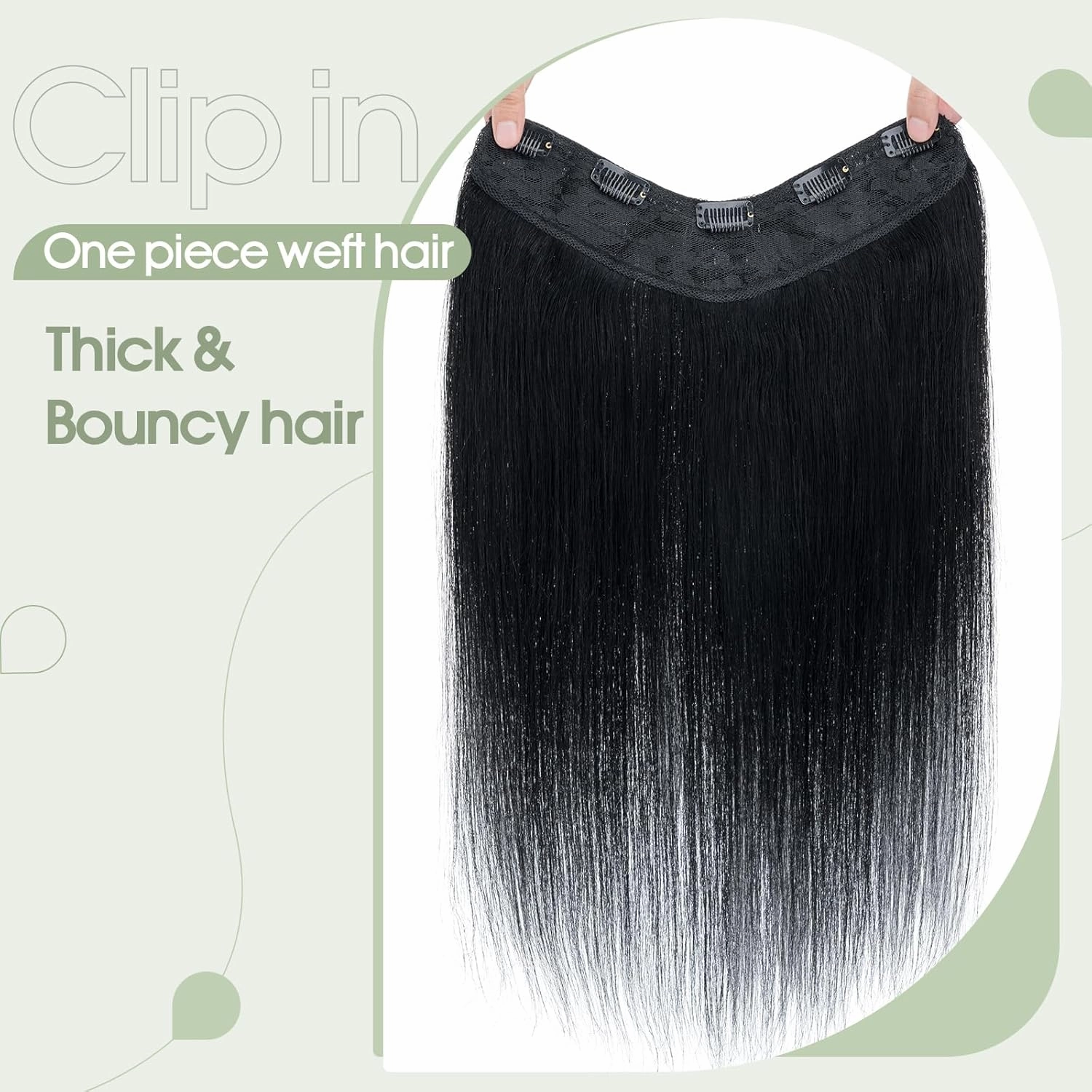 S-noilite One Piece Clip-in Hair Extensions - 5 Clips, 3/4 Full Head, V Part Weft, Thicker Hair, Lace Net - Human Hair (18"-70g, #01 Jet Black)