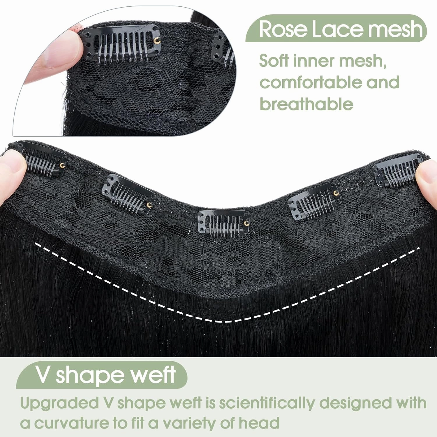 S-noilite One Piece Clip-in Hair Extensions - 5 Clips, 3/4 Full Head, V Part Weft, Thicker Hair, Lace Net - Human Hair (18"-70g, #01 Jet Black)