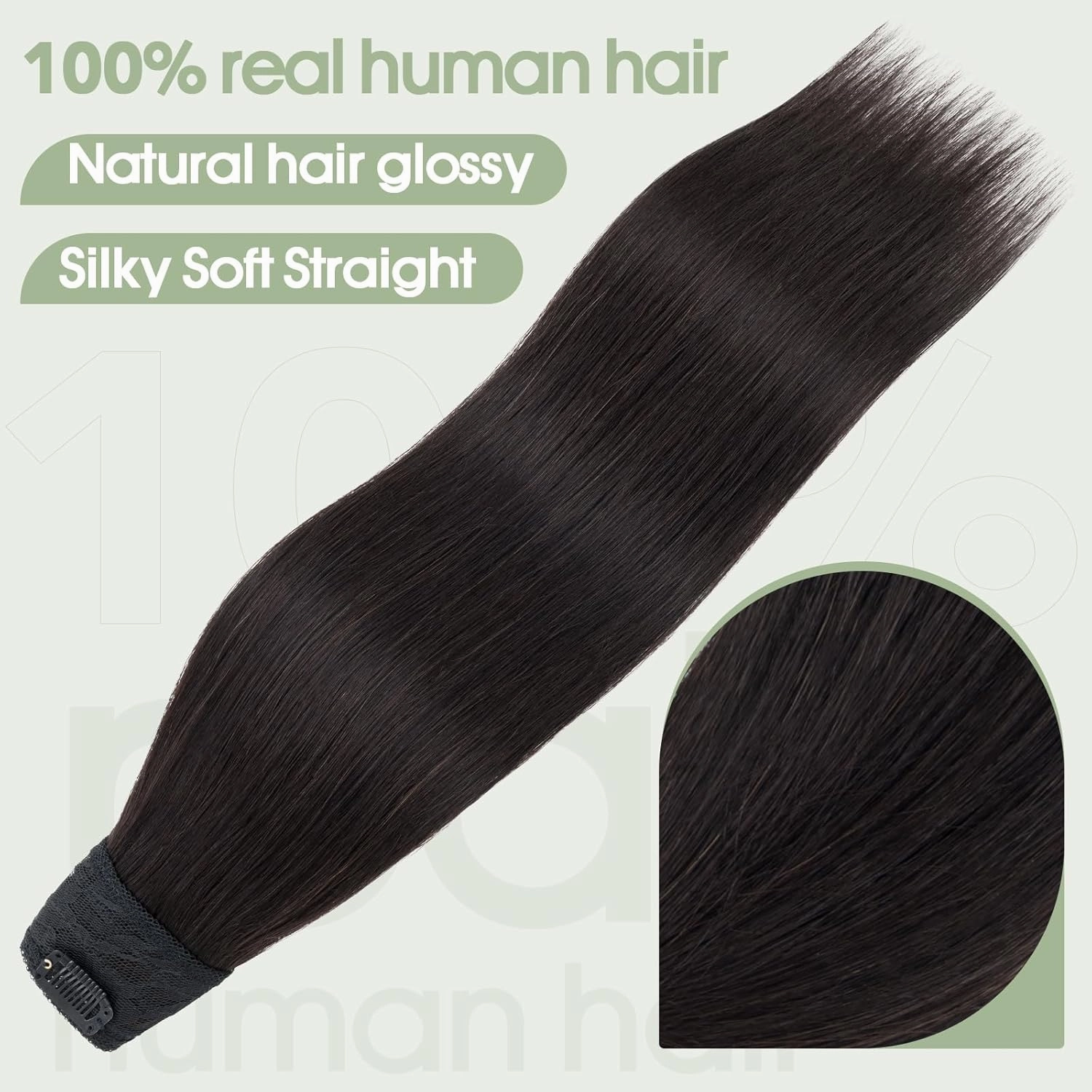 S-noilite One Piece Clip in Hair Extensions Human Hair One Piece/5 Clips 3/4 Full Head V Part Weft Thicker Hair Lace Net One Piece Hair Extensions Clip in Human Hair (18"-70g,#1B Natural Black)