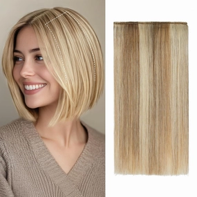 S-noilite Short Clip in Hair Extensions Human Hair 1PCS 2 Clips Clip in Hairpieces For Women Adding Volume 10g 6Inch-Golden Brown/Bleach Blonde