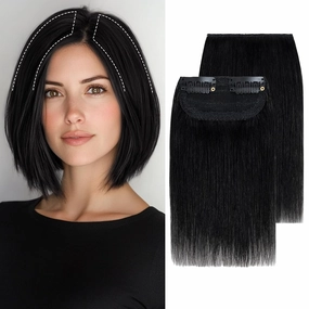 S-noilite Short Hair Extensions Clip in Human Hair 2PCS 2 Clips Clip in Hairpieces Remy Hair For Women with Short Hair Adding Hair Volume 4 Inch Natural Black